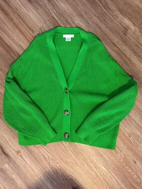 Bright Green V-Neck Button Cardigan Sweater